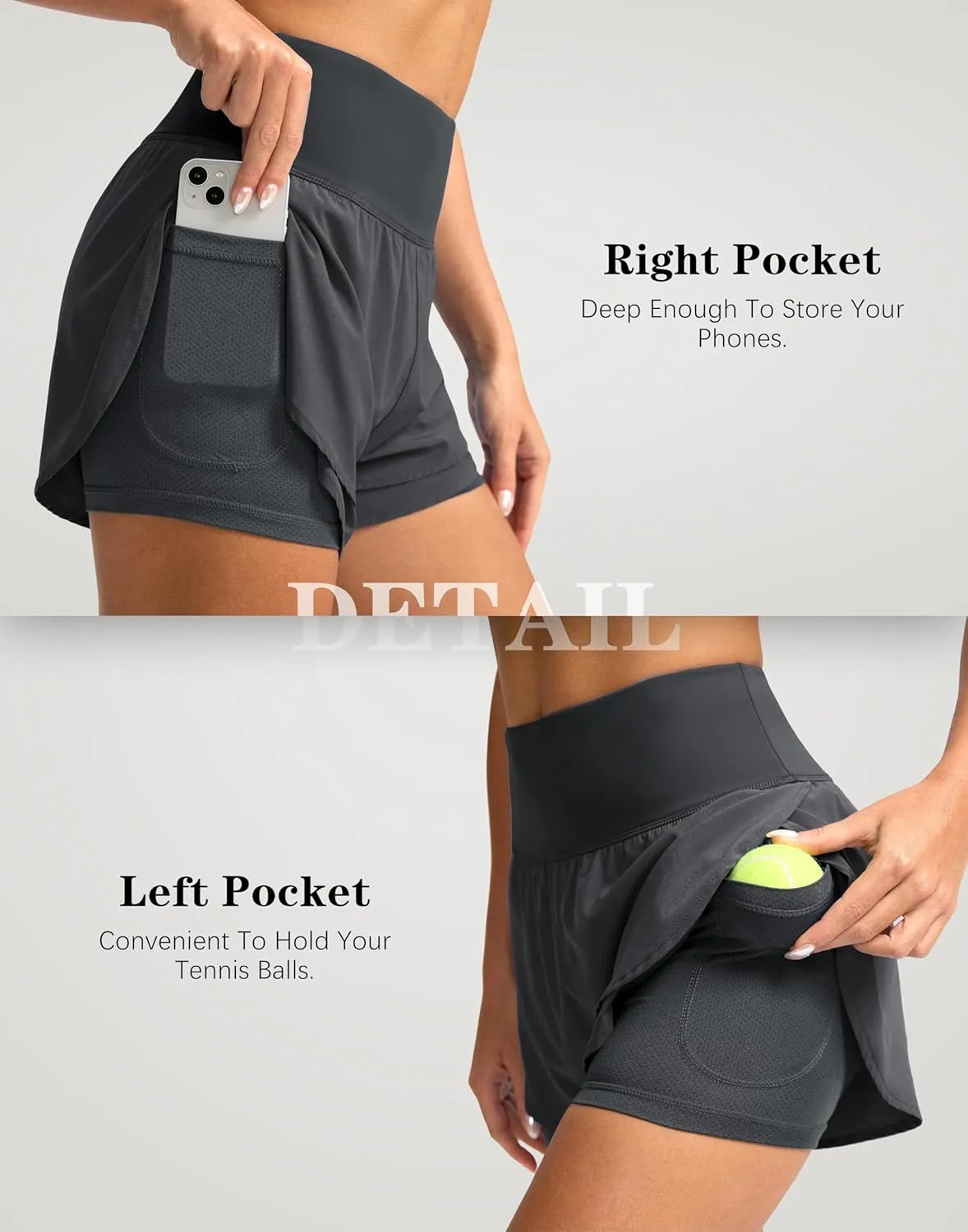 SANTINY Women's 2 in 1 Running Shorts with Pockets 3" High Waisted Exercise Workout Athletic Shorts for Women with Liner