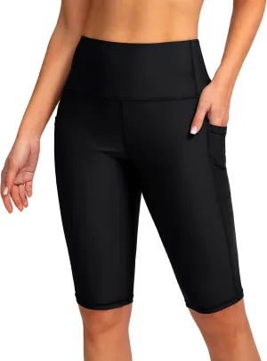 SANTINY Women's 8''/12'' High Waisted Swim Shorts with Pockets UPF50  Long Board Swimming Shorts for Women with Liner