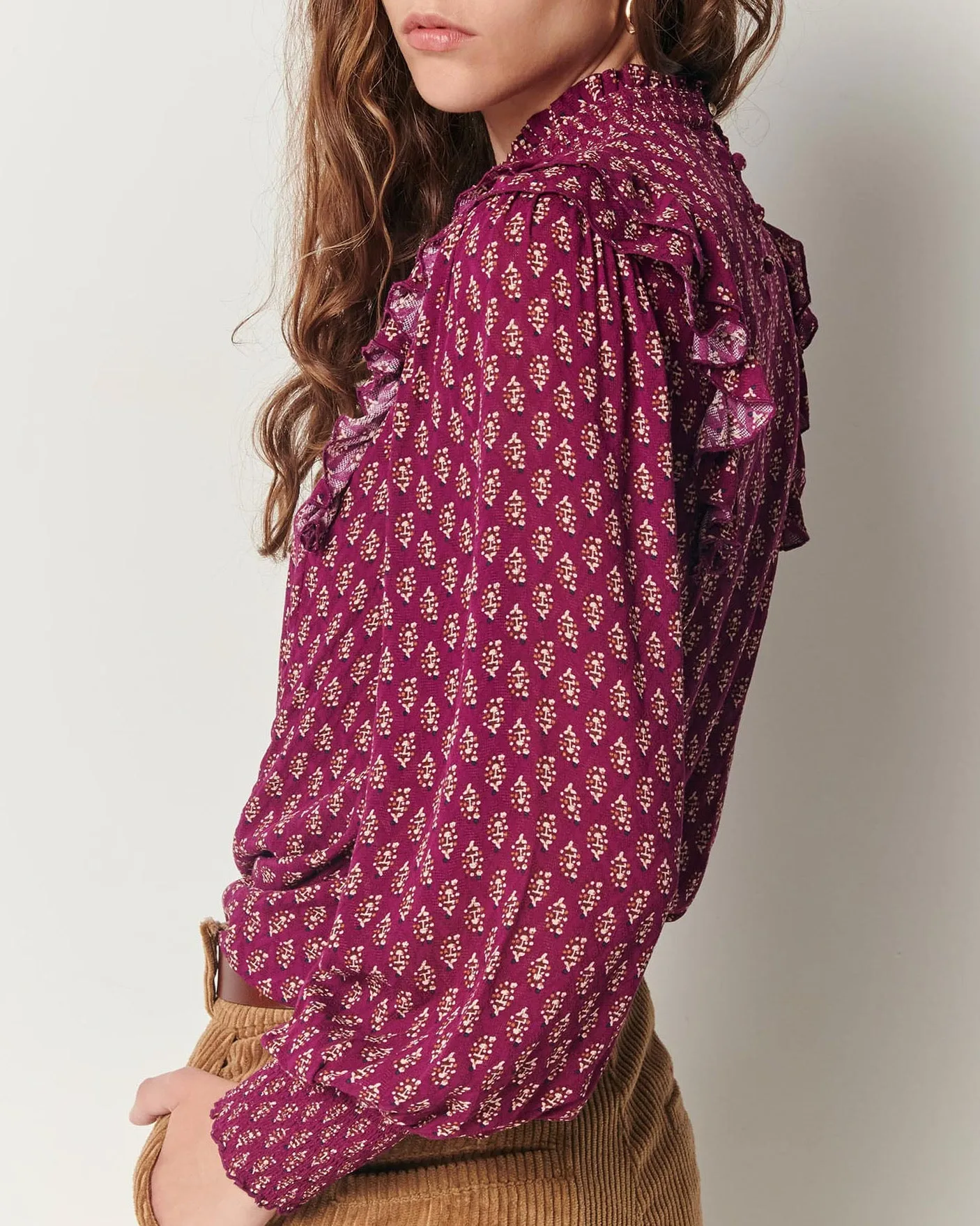 Sessun Dianova Plum Ruffle Sleeve Blouse