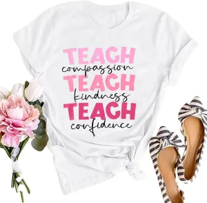 SFHFY Teacher Shirt Women: Teach Tshirt Cute Teacher Life T-Shirt Last Day of School Tee Kindness Vacation Tops