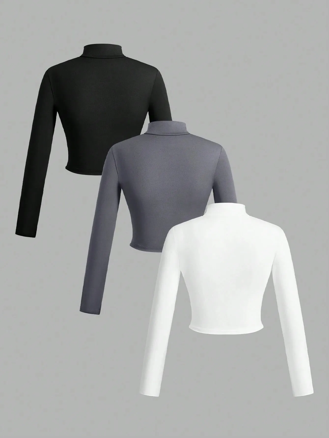 SHEIN Slayr 2pcs Women's Simple Casual Autumn-Winter V-Neck Long Sleeve T-Shirts With Half Zip, White And Black