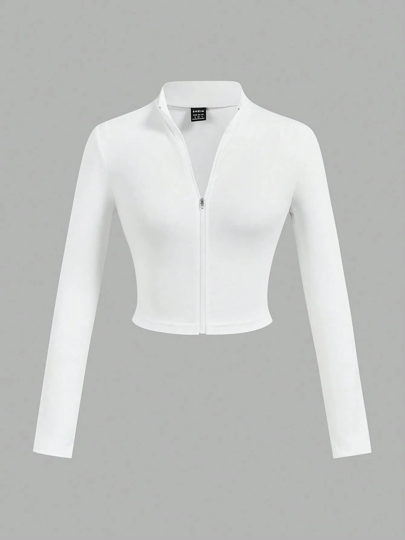 SHEIN Slayr 2pcs Women's Simple Casual Autumn-Winter V-Neck Long Sleeve T-Shirts With Half Zip, White And Black