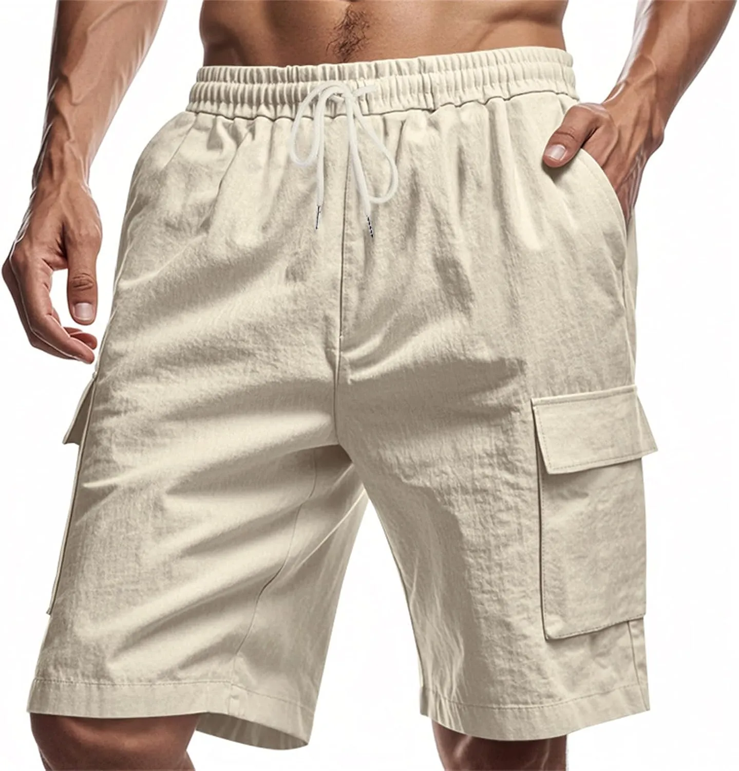 Shorts Men Casual Summer Split Elastic Waist Regular Comfort Solid Color Straight Leg Slacks Running Tactical Shorts