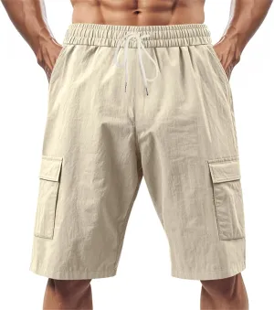 Shorts Men Casual Summer Split Elastic Waist Regular Comfort Solid Color Straight Leg Slacks Running Tactical Shorts