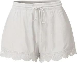 Summer Shorts for Women 2024 Elastic High Waist Shorts Lace Trim Casual Quick Dry Athletic Shorts Homewear Short Pants