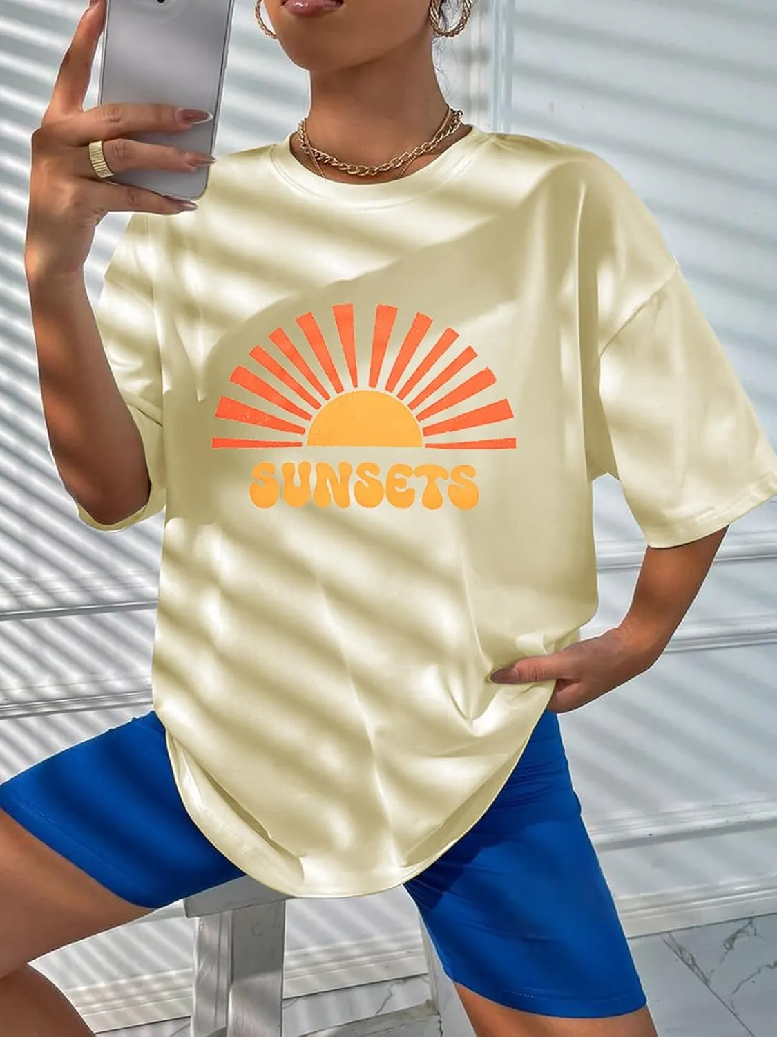 Sunrise Sunset Sunshine Shirt for Women Hawaiian Beach Shirts Summer Vacation Tees Vintage Tropical Short Sleeve Tops