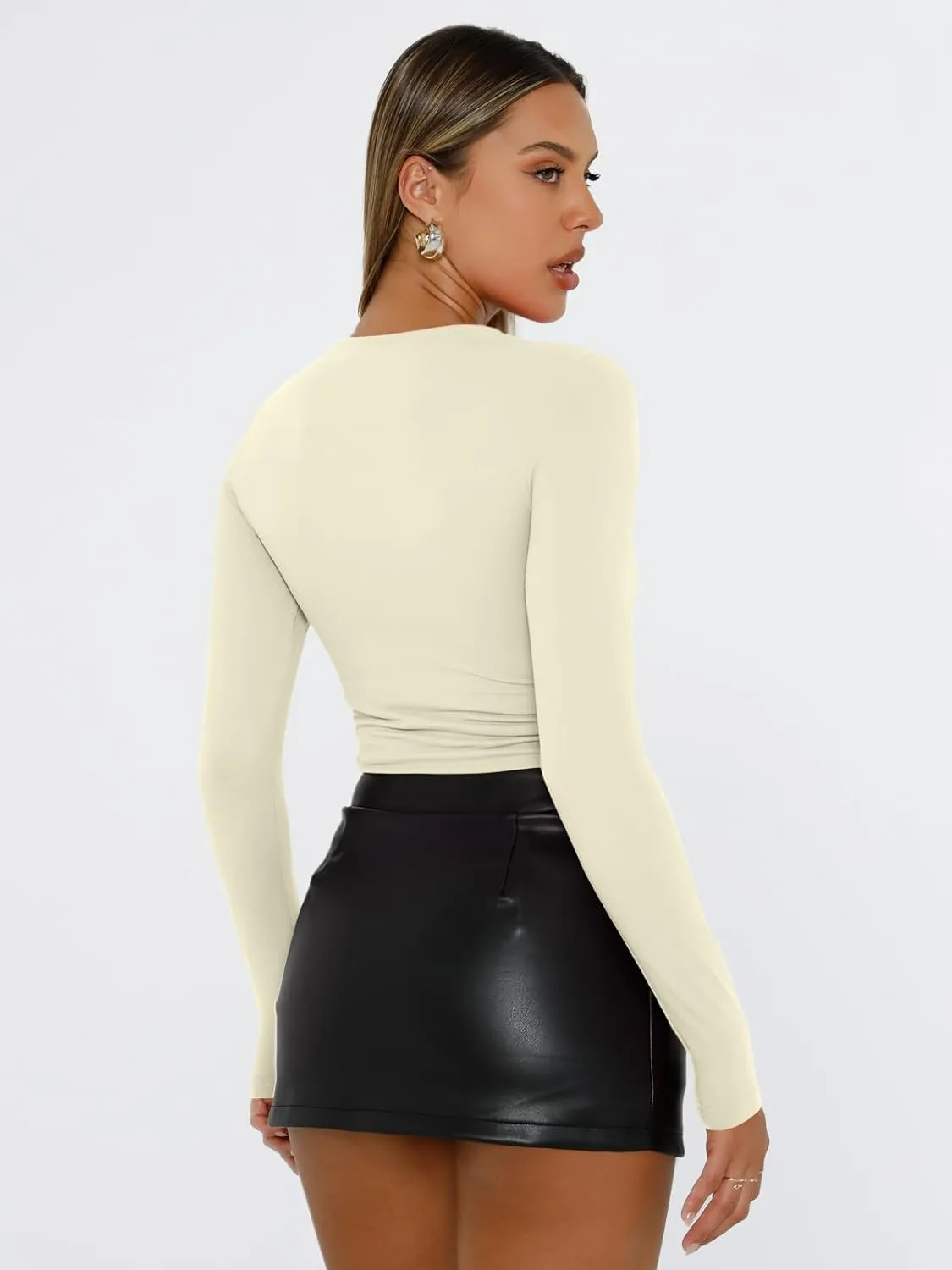 Trendy Queen Womens Long Sleeve Shirts Basic Tees Crop Tops Going Out Spring 2025 Workout Outfits Y2k Clothes