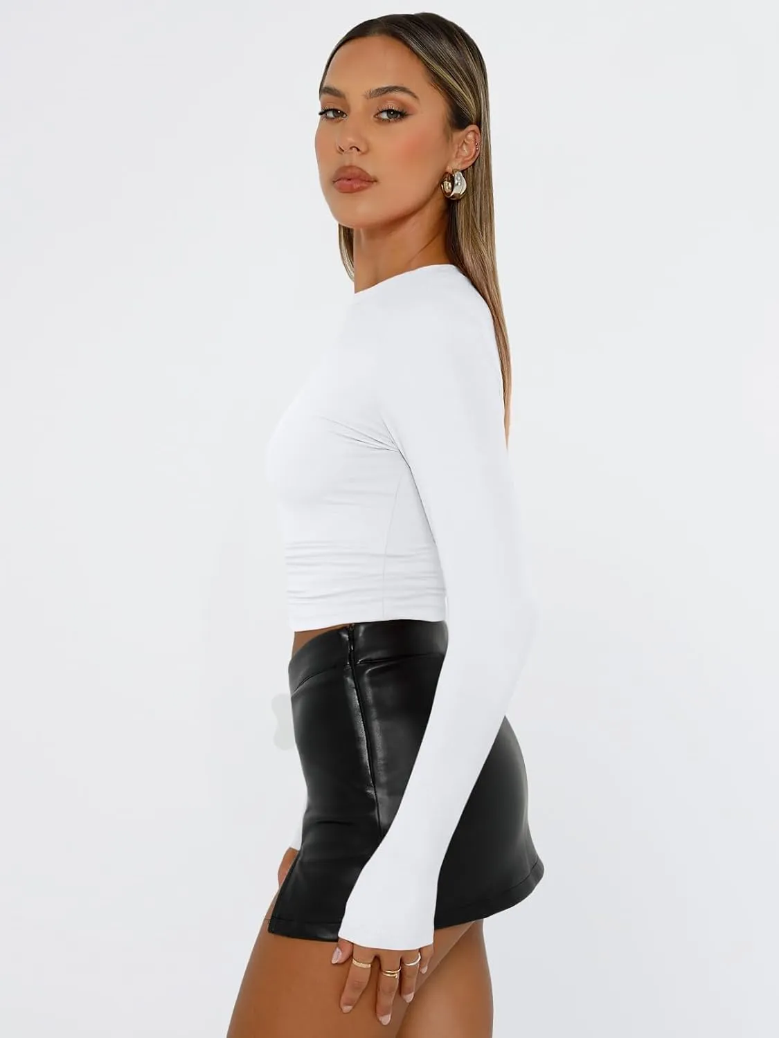 Trendy Queen Womens Long Sleeve Shirts Basic Tees Crop Tops Going Out Spring 2025 Workout Outfits Y2k Clothes