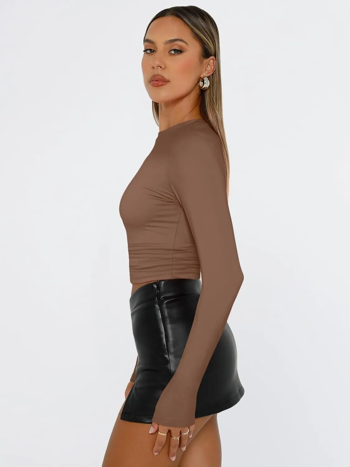 Trendy Queen Womens Long Sleeve Shirts Basic Tees Crop Tops Going Out Spring 2025 Workout Outfits Y2k Clothes