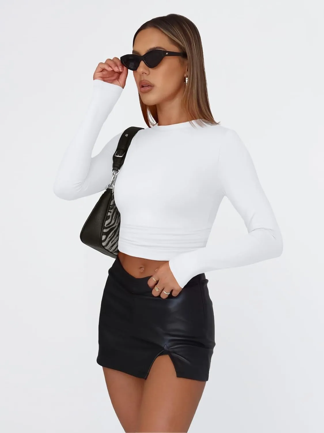 Trendy Queen Womens Long Sleeve Shirts Basic Tees Crop Tops Going Out Spring 2025 Workout Outfits Y2k Clothes