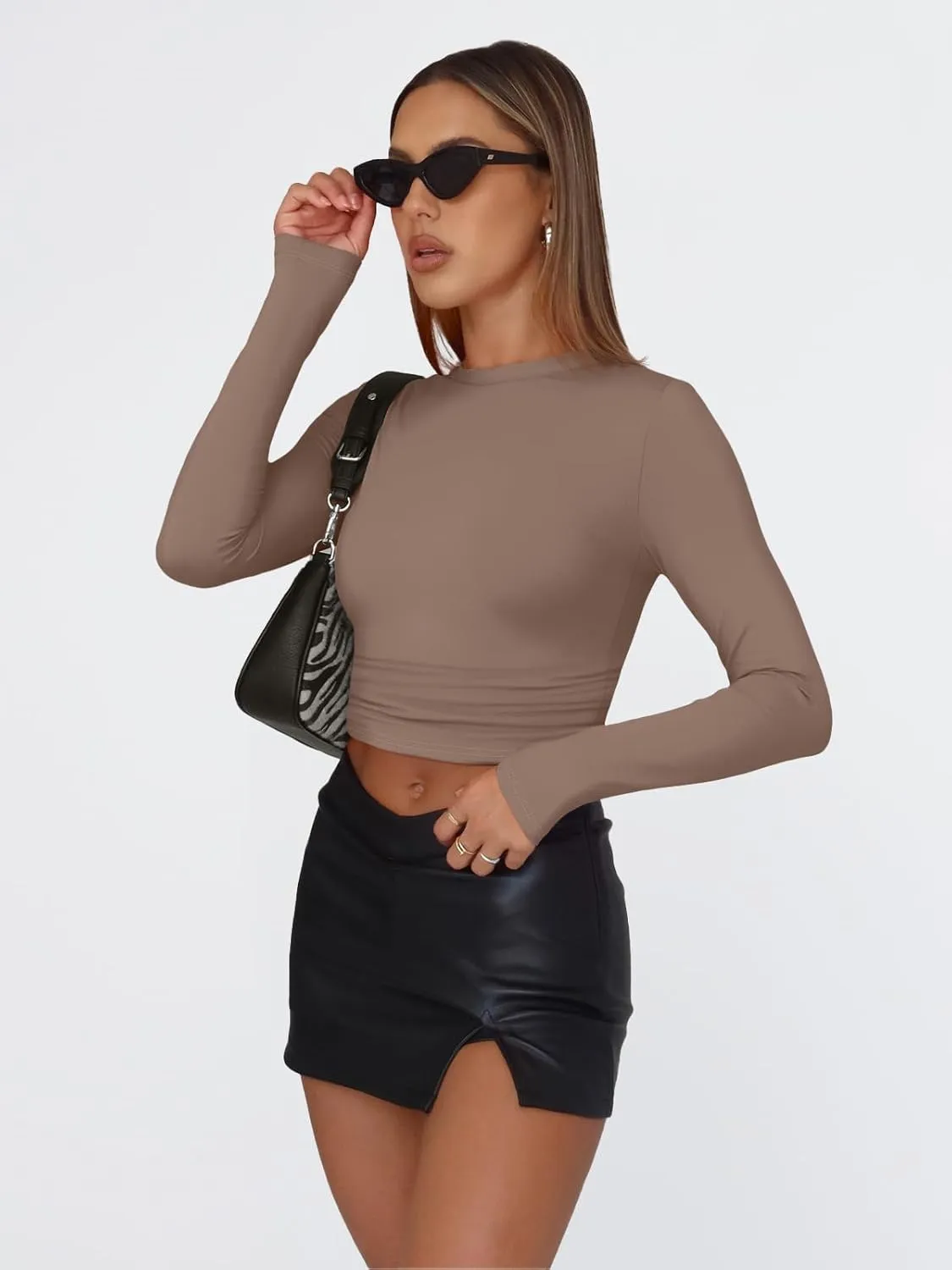 Trendy Queen Womens Long Sleeve Shirts Basic Tees Crop Tops Going Out Spring 2025 Workout Outfits Y2k Clothes
