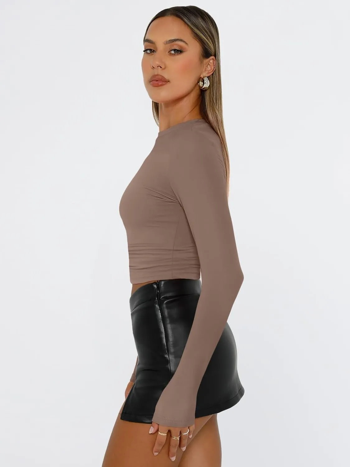 Trendy Queen Womens Long Sleeve Shirts Basic Tees Crop Tops Going Out Spring 2025 Workout Outfits Y2k Clothes