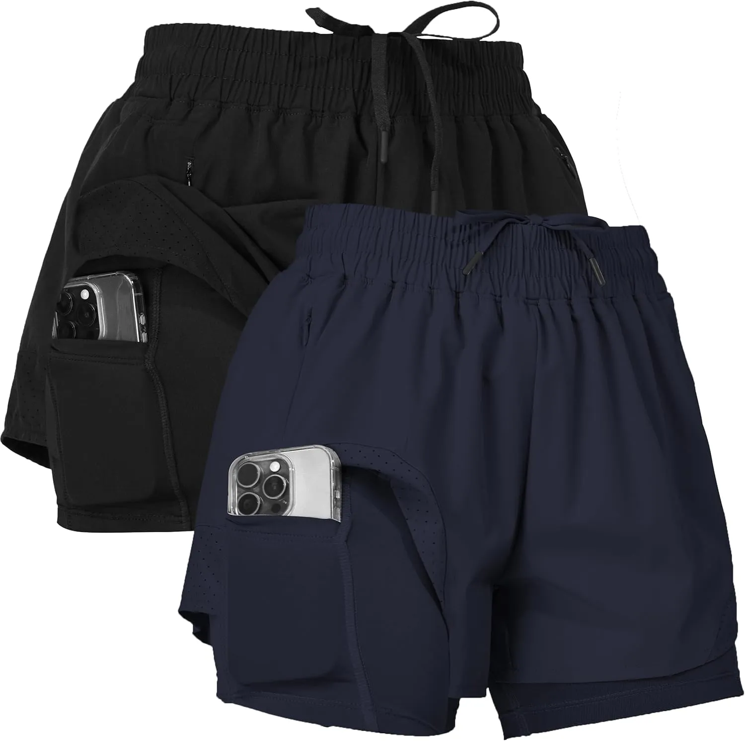 Ultra Performance Gym Shorts Women Pack of 2, Nylon Compression Workout Shorts Women with Liner