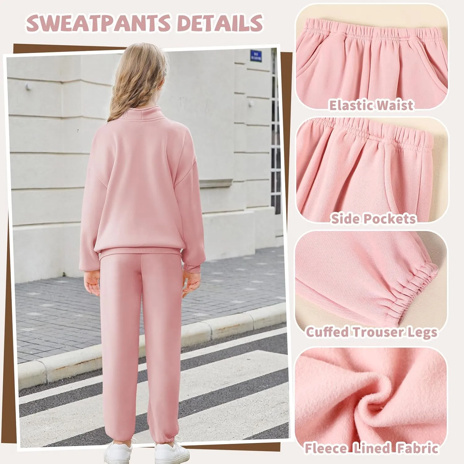 U·nikaka Girls Clothing Sets Half Zip Sweatsuit Outfits Sweatshirt and Sweatpants Fleece Pullover Joggers Set with Pockets