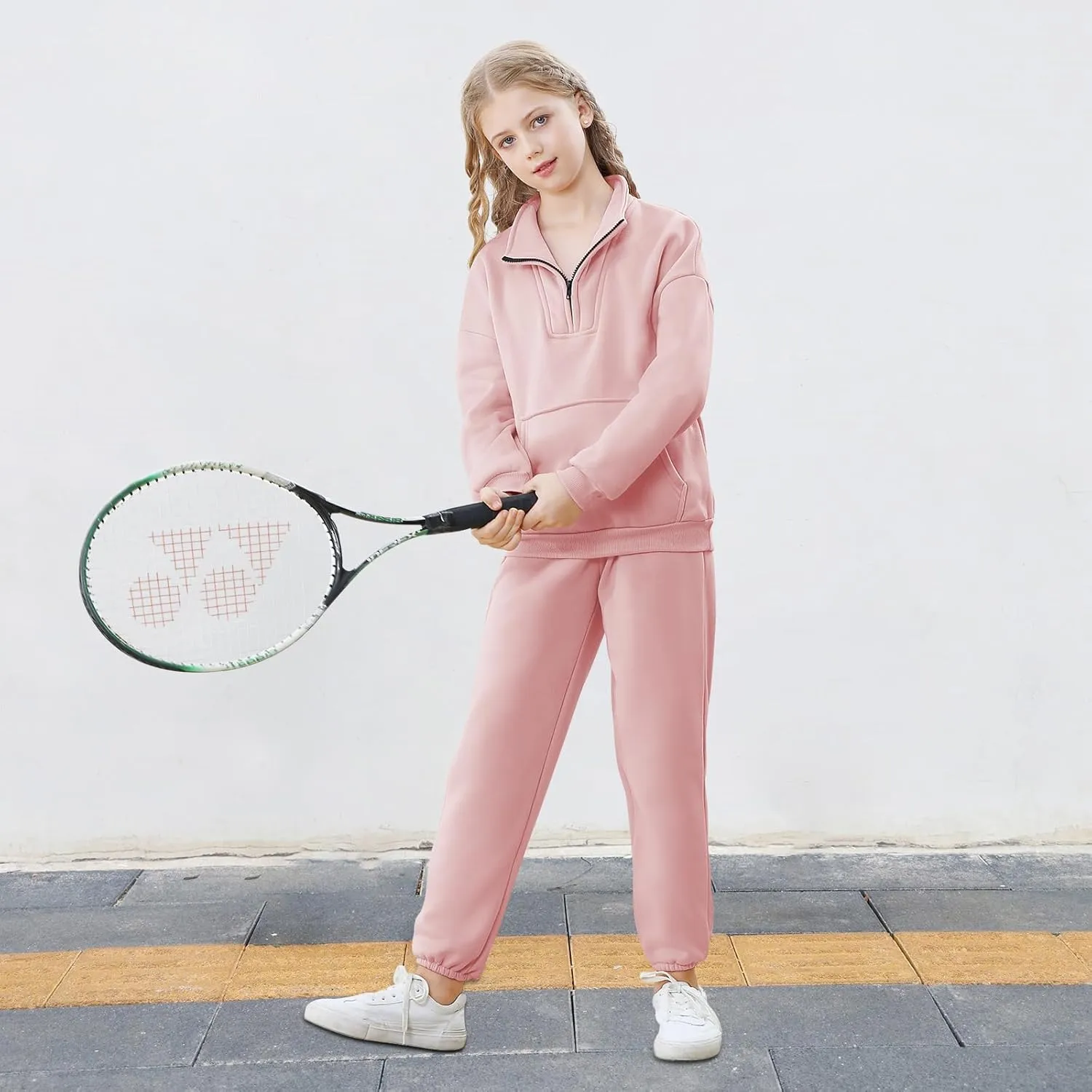 U·nikaka Girls Clothing Sets Half Zip Sweatsuit Outfits Sweatshirt and Sweatpants Fleece Pullover Joggers Set with Pockets