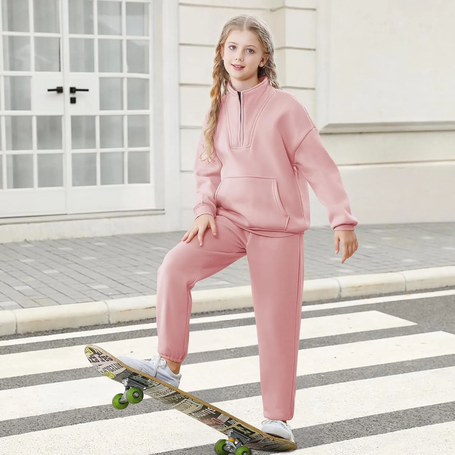 U·nikaka Girls Clothing Sets Half Zip Sweatsuit Outfits Sweatshirt and Sweatpants Fleece Pullover Joggers Set with Pockets