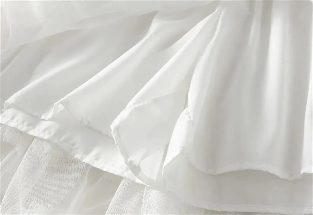 Vintage Women's Tulle Midi Skirt Casual Elastic High Waist Layered Pleate Mesh A-Line Skirts