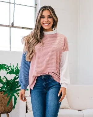 Violet Peach, Cream and Blue Corded Long Sleeve Top