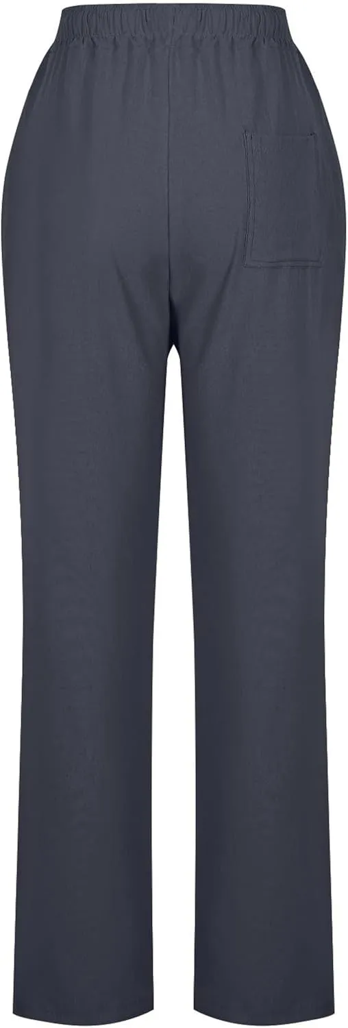 Women Casual Long Pants with Pockets Drawstring Elastic Waist Straight Leg Trousers 2025 Spring Summer Outfits