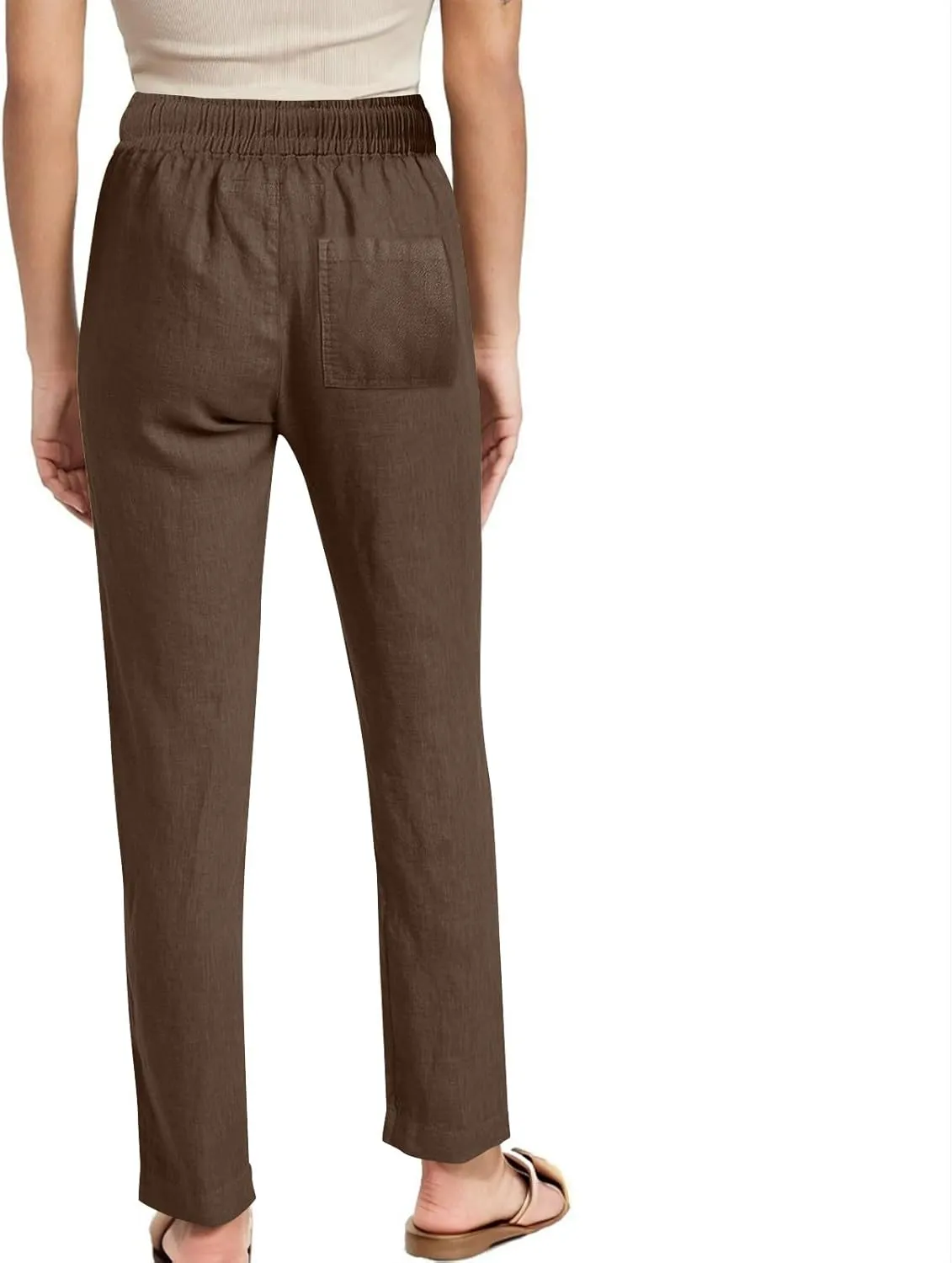 Women Casual Long Pants with Pockets Drawstring Elastic Waist Straight Leg Trousers 2025 Spring Summer Outfits