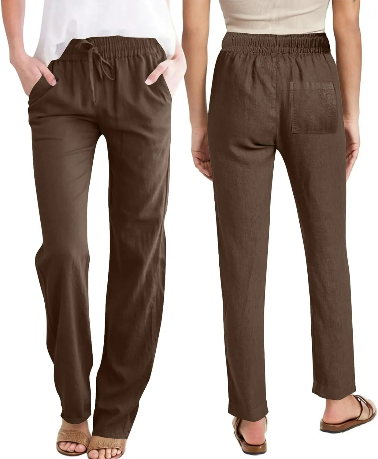 Women Casual Long Pants with Pockets Drawstring Elastic Waist Straight Leg Trousers 2025 Spring Summer Outfits