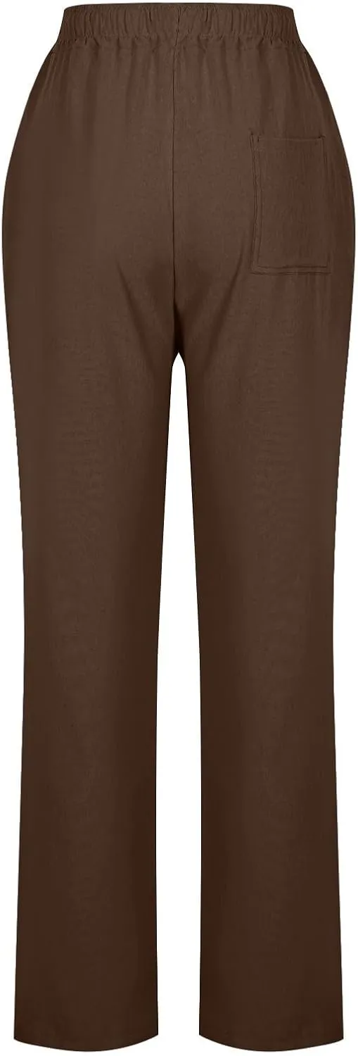 Women Casual Long Pants with Pockets Drawstring Elastic Waist Straight Leg Trousers 2025 Spring Summer Outfits
