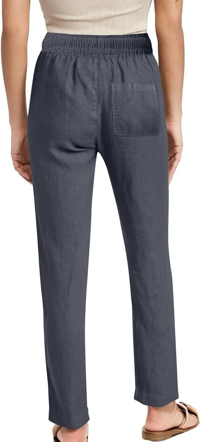 Women Casual Long Pants with Pockets Drawstring Elastic Waist Straight Leg Trousers 2025 Spring Summer Outfits