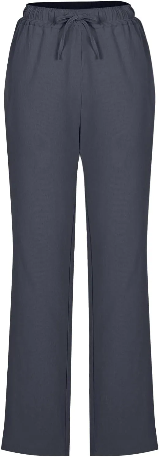 Women Casual Long Pants with Pockets Drawstring Elastic Waist Straight Leg Trousers 2025 Spring Summer Outfits