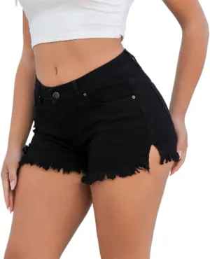Women Jean Shorts High Waisted Distressed Stretchy Denim Shorts for Women Ripped Tassel Frayed Summer Casual Cut Off Shorts