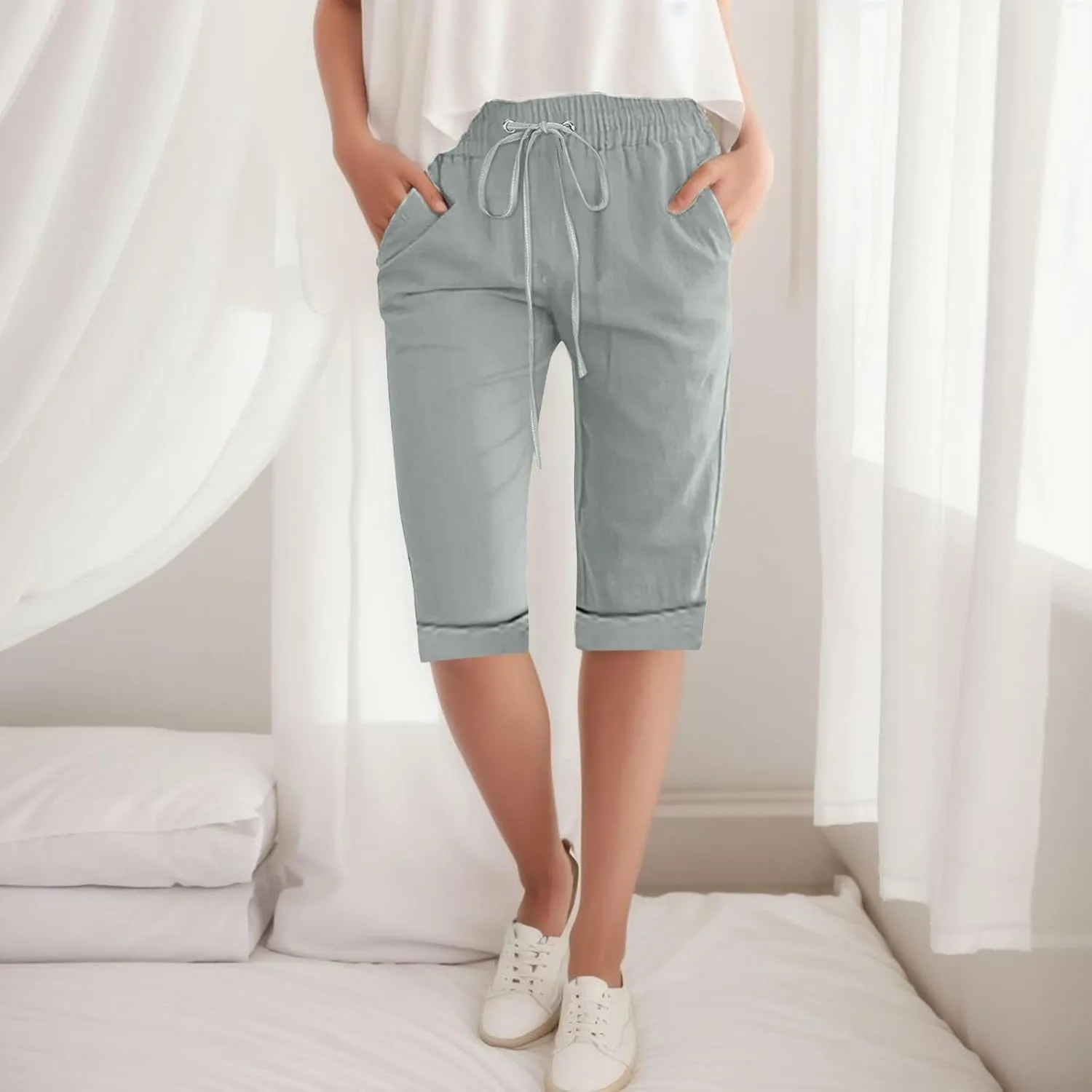 Women Wide Leg Cotton and Linen Pants 2025 Summer High Waist Palazzo Pants Jogger Pleated Trouser with Pocket