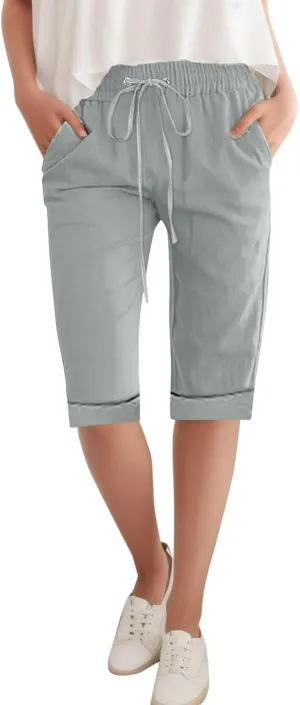 Women Wide Leg Cotton and Linen Pants 2025 Summer High Waist Palazzo Pants Jogger Pleated Trouser with Pocket