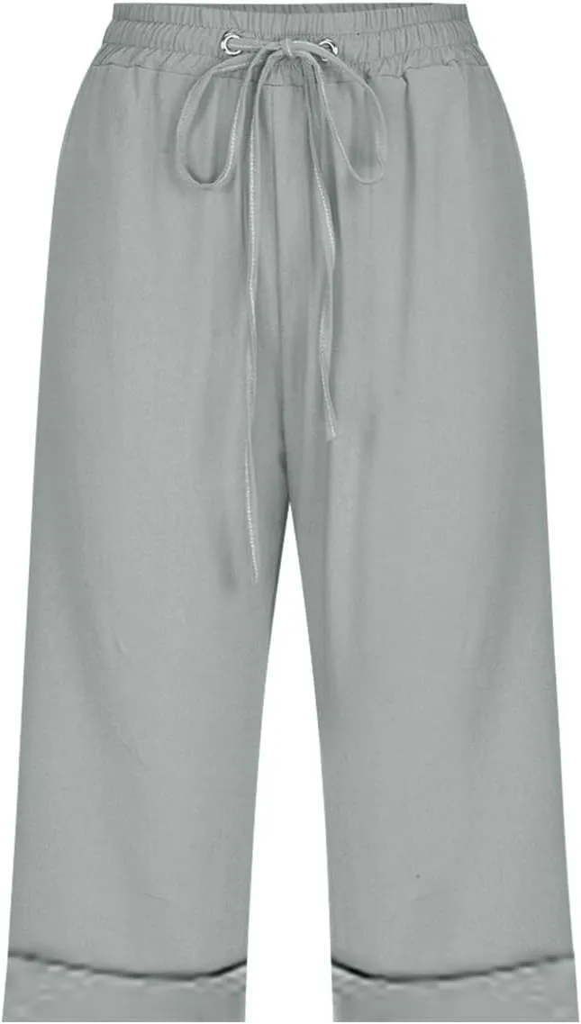 Women Wide Leg Cotton and Linen Pants 2025 Summer High Waist Palazzo Pants Jogger Pleated Trouser with Pocket