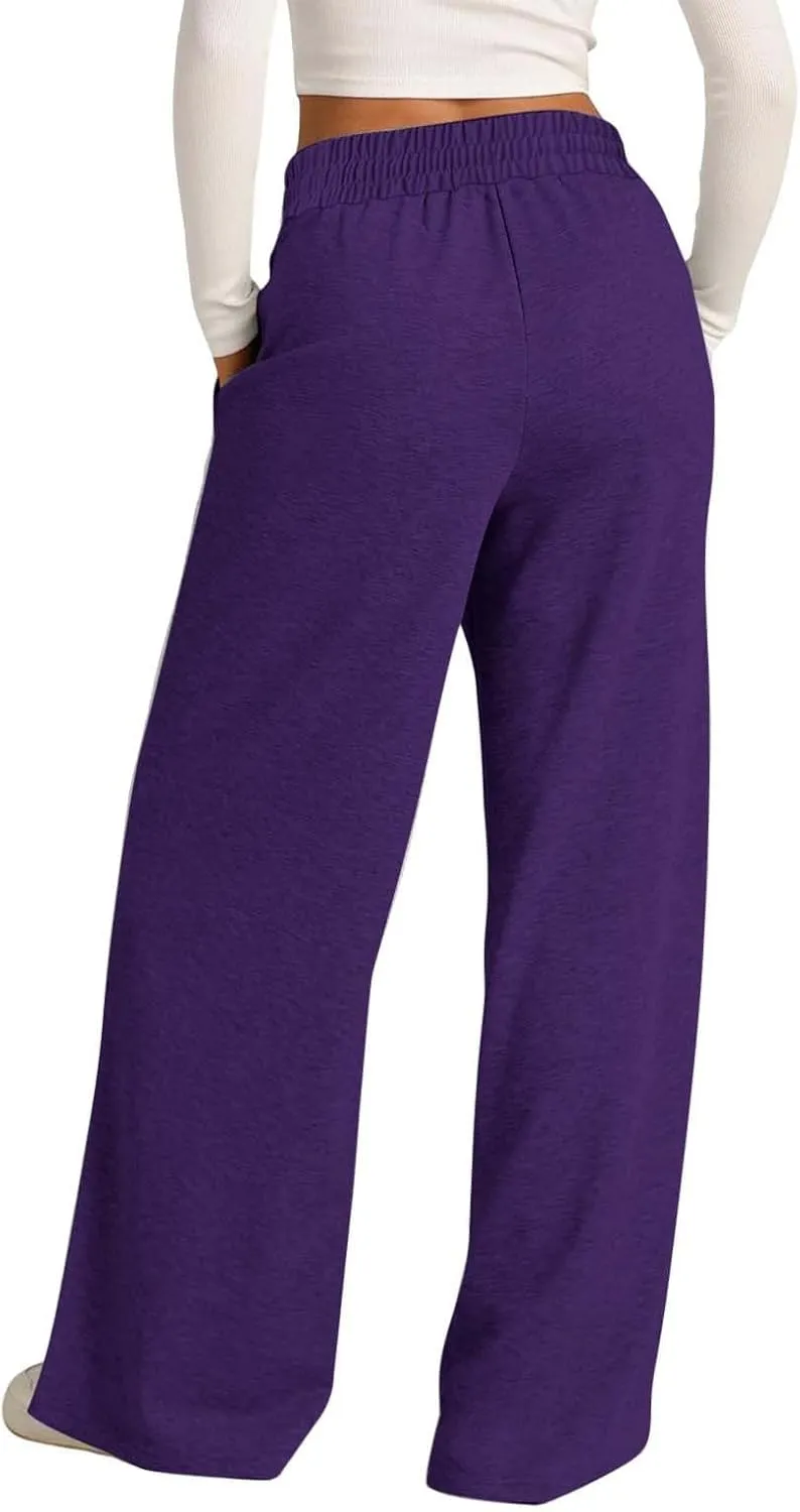 Women Wide Leg Sweatpant High Waist Cotton Baggy Casual Drawstring Waist Running Joggers Pants with Pockets