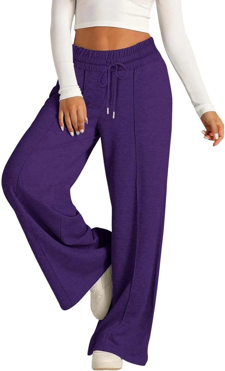 Women Wide Leg Sweatpant High Waist Cotton Baggy Casual Drawstring Waist Running Joggers Pants with Pockets