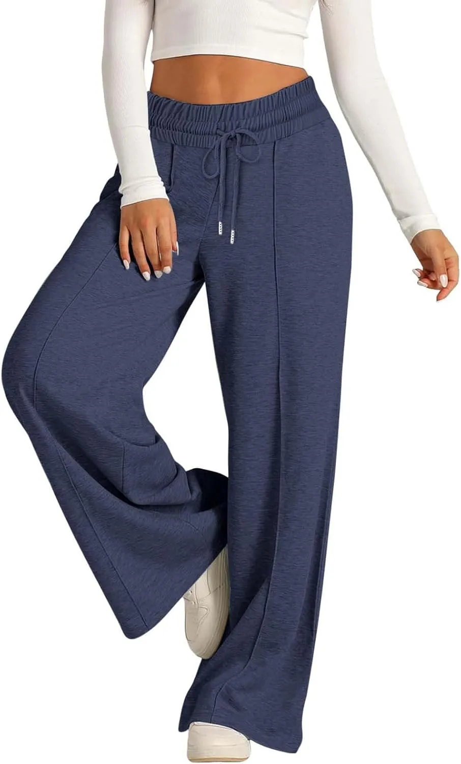 Women Wide Leg Sweatpant High Waist Cotton Baggy Casual Drawstring Waist Running Joggers Pants with Pockets