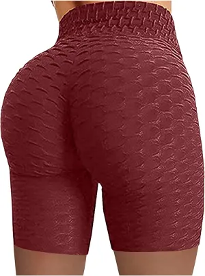 Women Workout Shorts Brazilian Textured Booty Leggings Shorts High Waisted Workout Scrunch Bottom Shorts