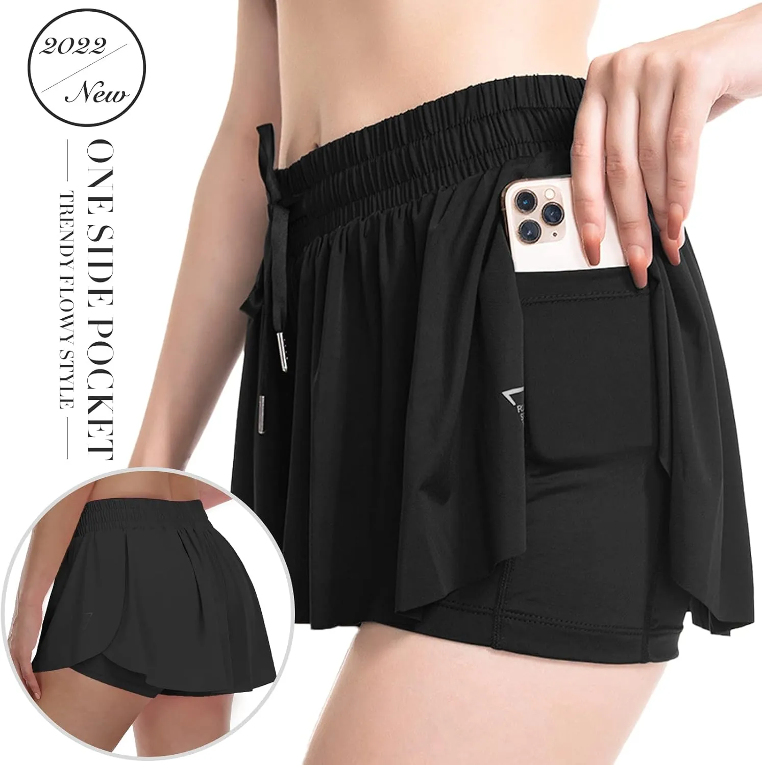 Womens 2 in 1 Flowy Athletic Shorts with Pocket Butterfly Running Workout Shorts Sweat Spandex Lounge Gym Yoga Summer Skirts