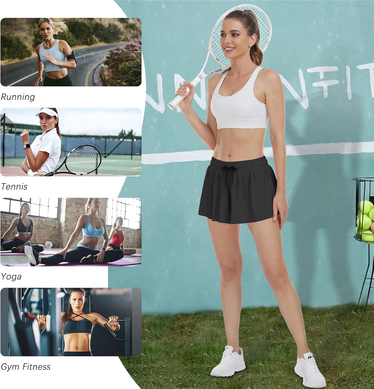 Womens 2 in 1 Flowy Athletic Shorts with Pocket Butterfly Running Workout Shorts Sweat Spandex Lounge Gym Yoga Summer Skirts