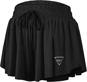 Womens 2 in 1 Flowy Athletic Shorts with Pocket Butterfly Running Workout Shorts Sweat Spandex Lounge Gym Yoga Summer Skirts