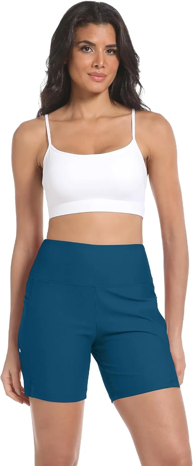 Women's 7" High Waisted Swim Board Shorts Quick Dry Beach Swimsuit Bottom Shorts for Women with Liner Pockets