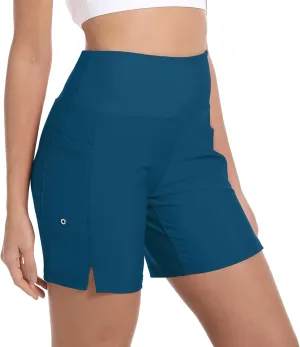 Women's 7" High Waisted Swim Board Shorts Quick Dry Beach Swimsuit Bottom Shorts for Women with Liner Pockets