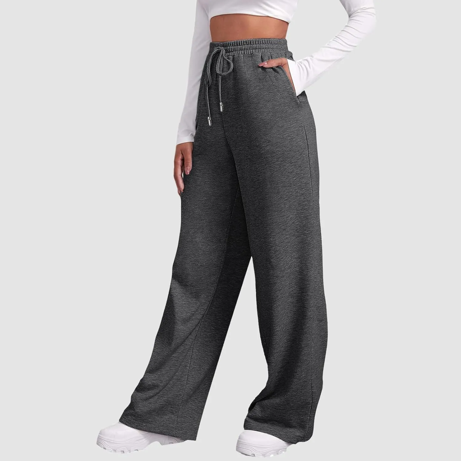 Womens Baggy Wide Leg Pants Drawstrings Cuffs Elastic Waisted Loose Palazzo Casual Harem Pants with Pockets