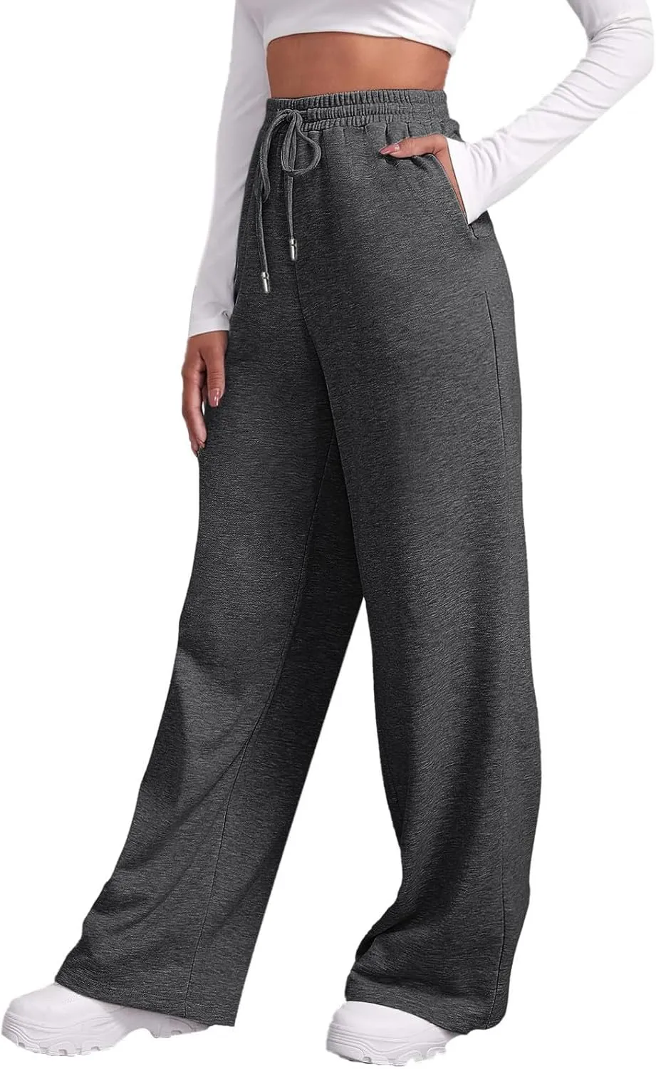 Womens Baggy Wide Leg Pants Drawstrings Cuffs Elastic Waisted Loose Palazzo Casual Harem Pants with Pockets