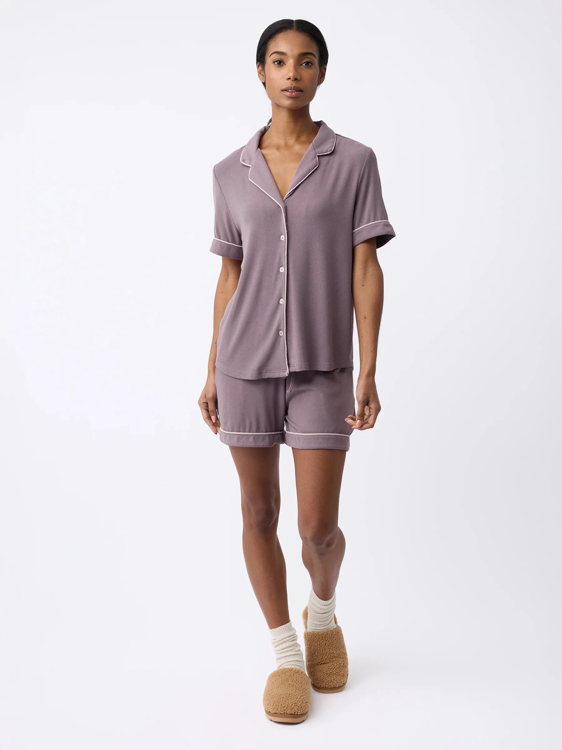 Women's Bamboo Rib-Knit Classic Short Sleeve Pajama Top