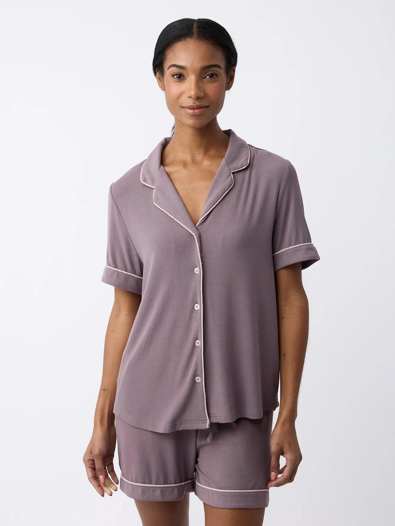 Women's Bamboo Rib-Knit Classic Short Sleeve Pajama Top