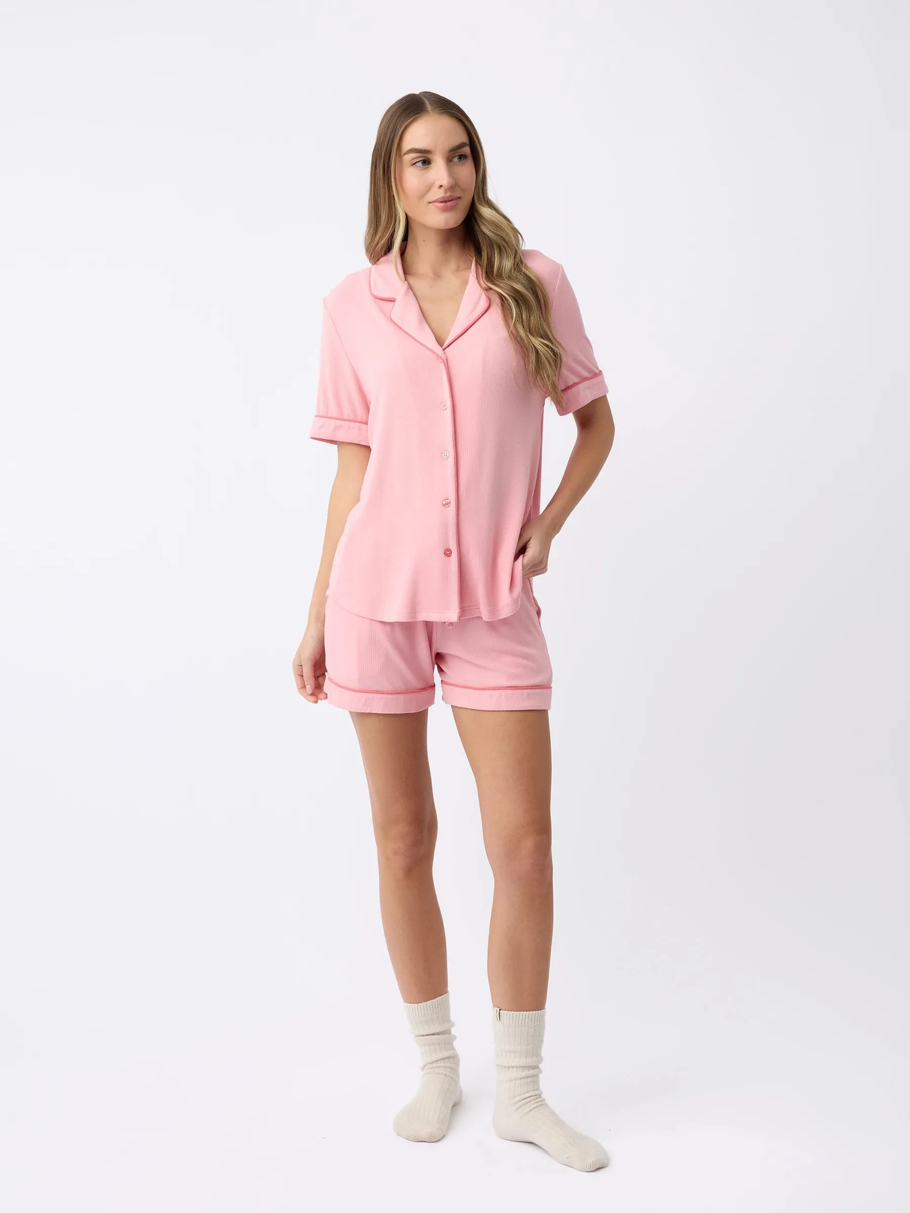 Women's Bamboo Rib-Knit Classic Short Sleeve Pajama Top