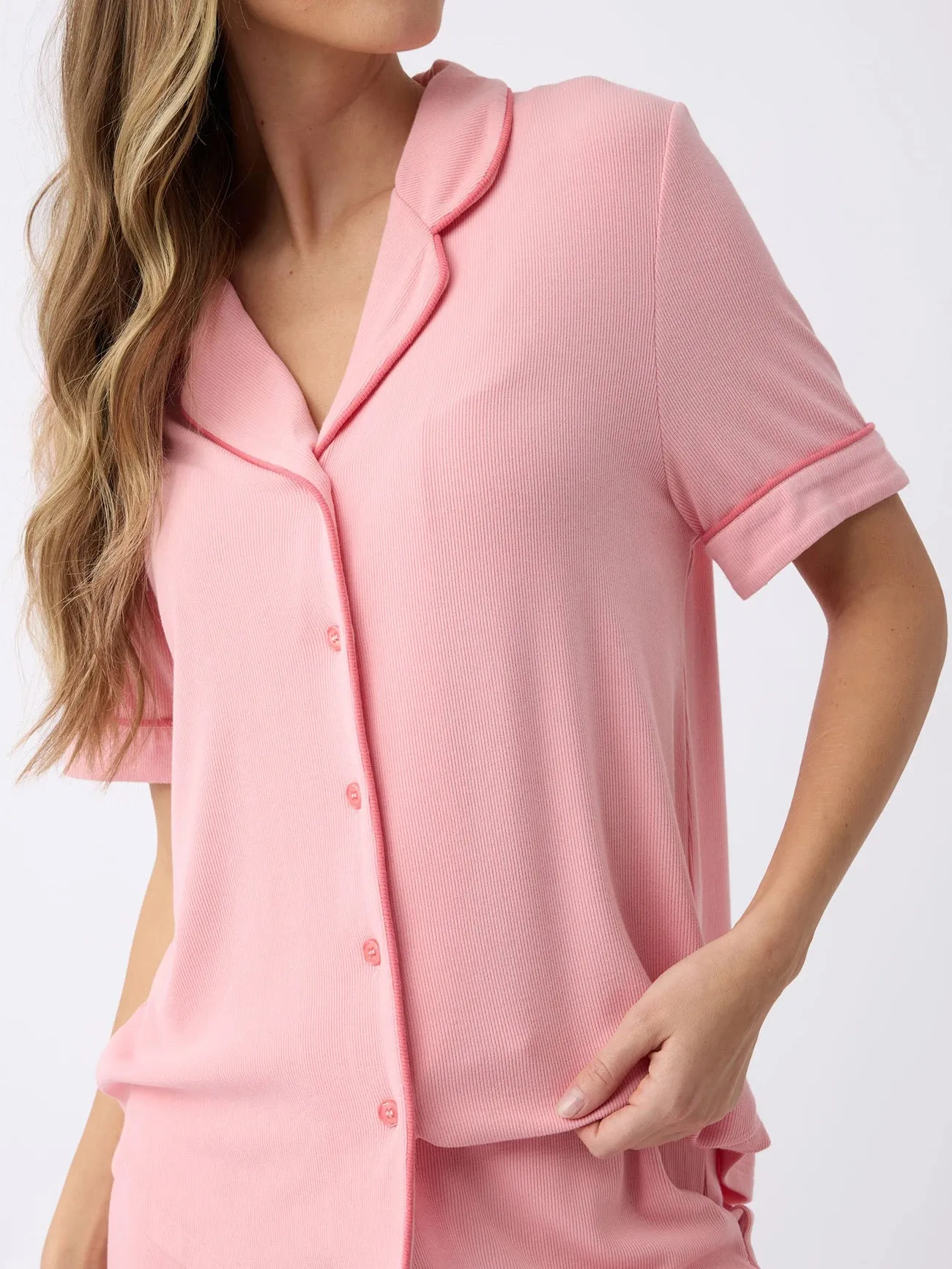 Women's Bamboo Rib-Knit Classic Short Sleeve Pajama Top
