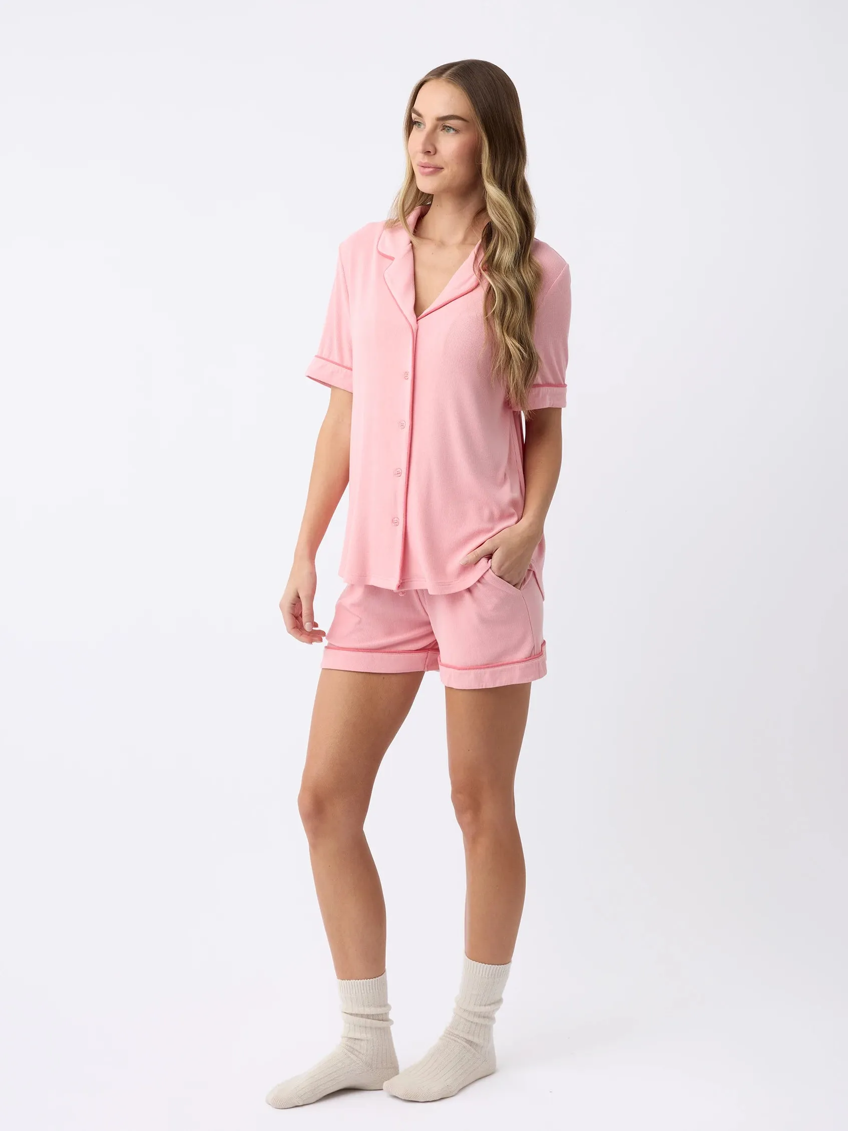 Women's Bamboo Rib-Knit Classic Short Sleeve Pajama Top