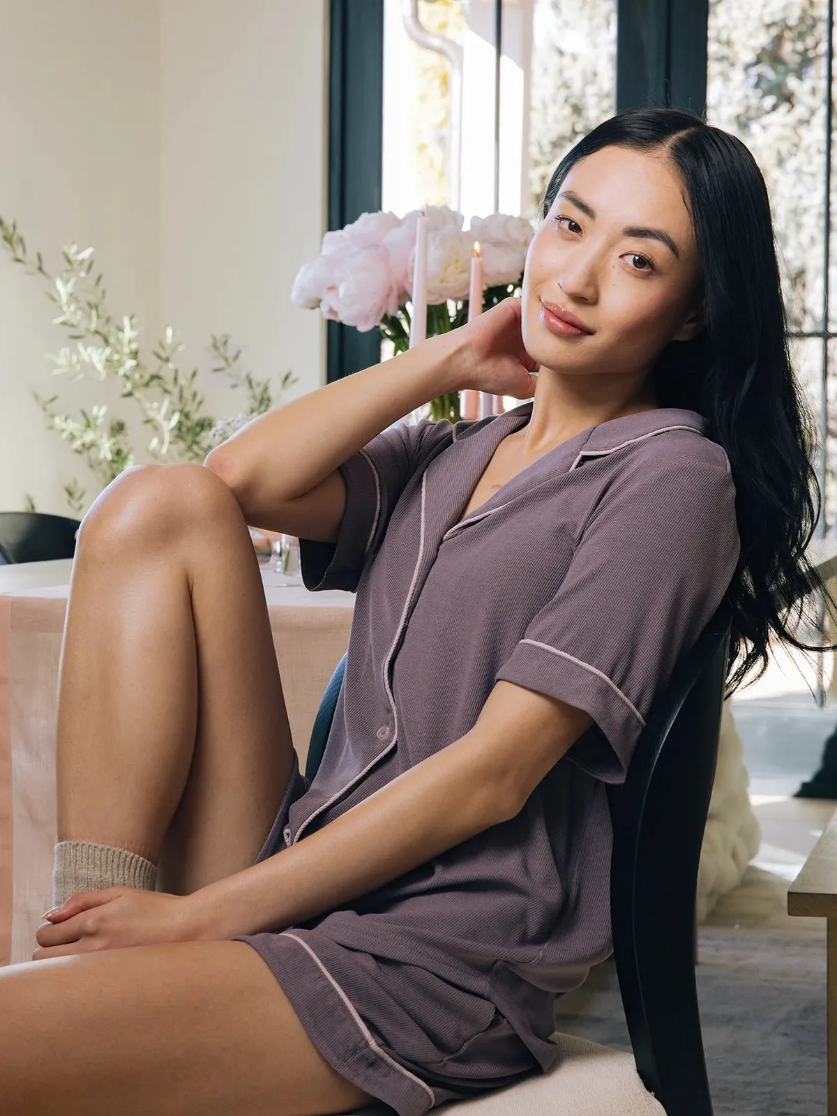 Women's Bamboo Rib-Knit Classic Short Sleeve Pajama Top