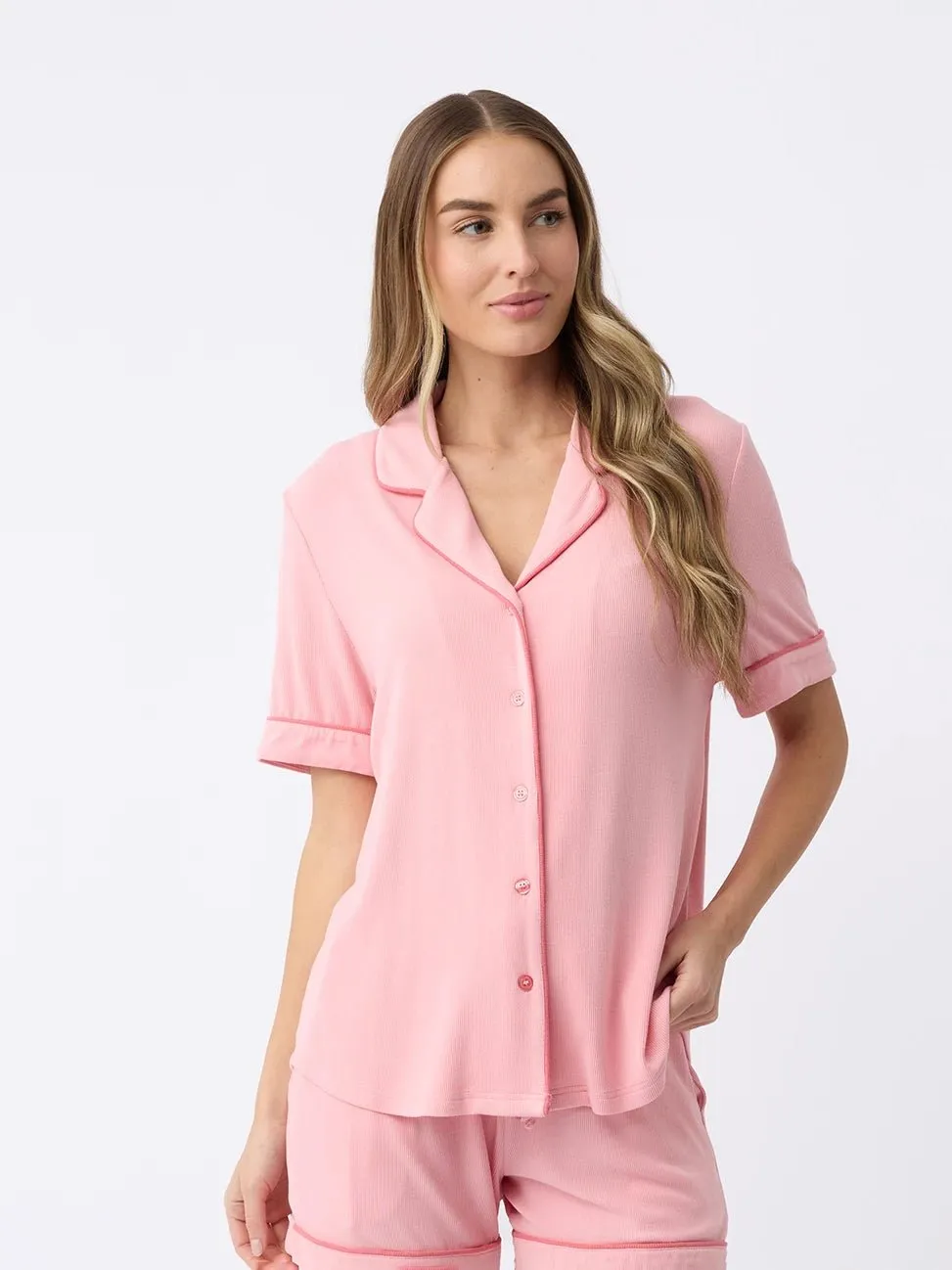 Women's Bamboo Rib-Knit Classic Short Sleeve Pajama Top